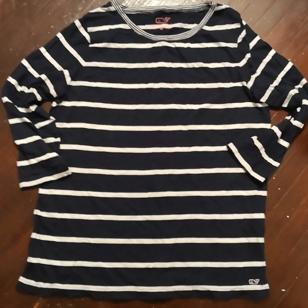 Vinyard Vines Navy and White Striped 3/4 Tee